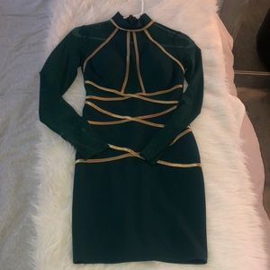 Green and gold accent dress
